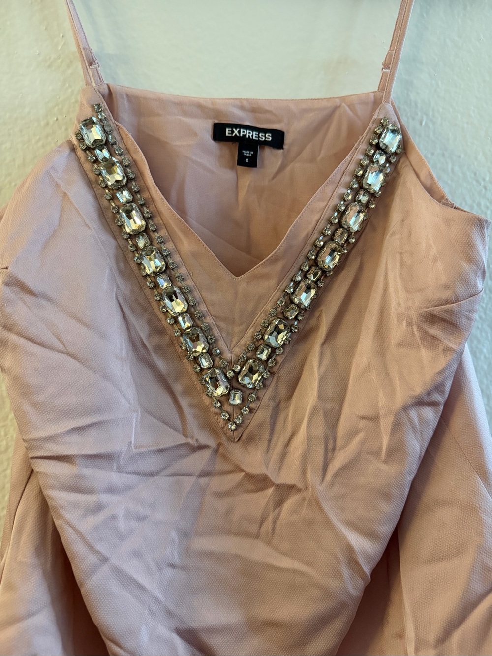 Express Blush Pink Jeweled V-Neck Cami - Picture 3 of 3